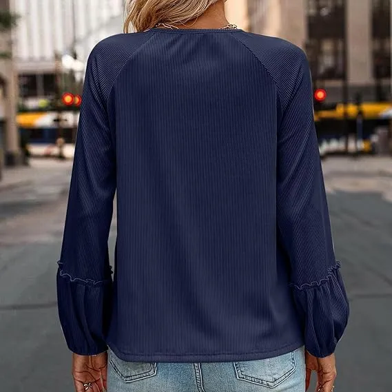 NEW Linen Shirt Women - Loose Fit Tee Cotton Ladies Top V-Neck Loose Tops Office UK Size Ladies Henley T-Shirt Womens V Neck Linen Vintage 3/4 Sleeve Blouses Blue, Sz 2X