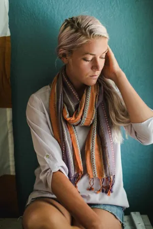 Orange and Purple Striped Woven Scarf