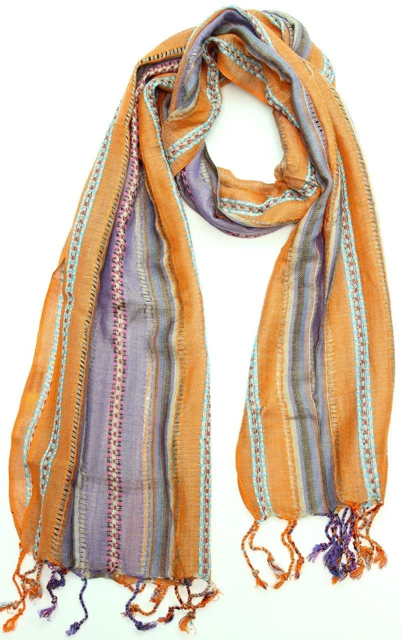 Orange and Purple Striped Woven Scarf