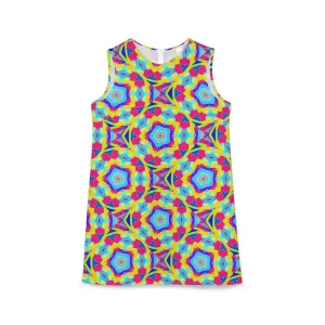 Poly Pentagonal Geometric Red Yellow A-line Sleeveless Dress (AOP)