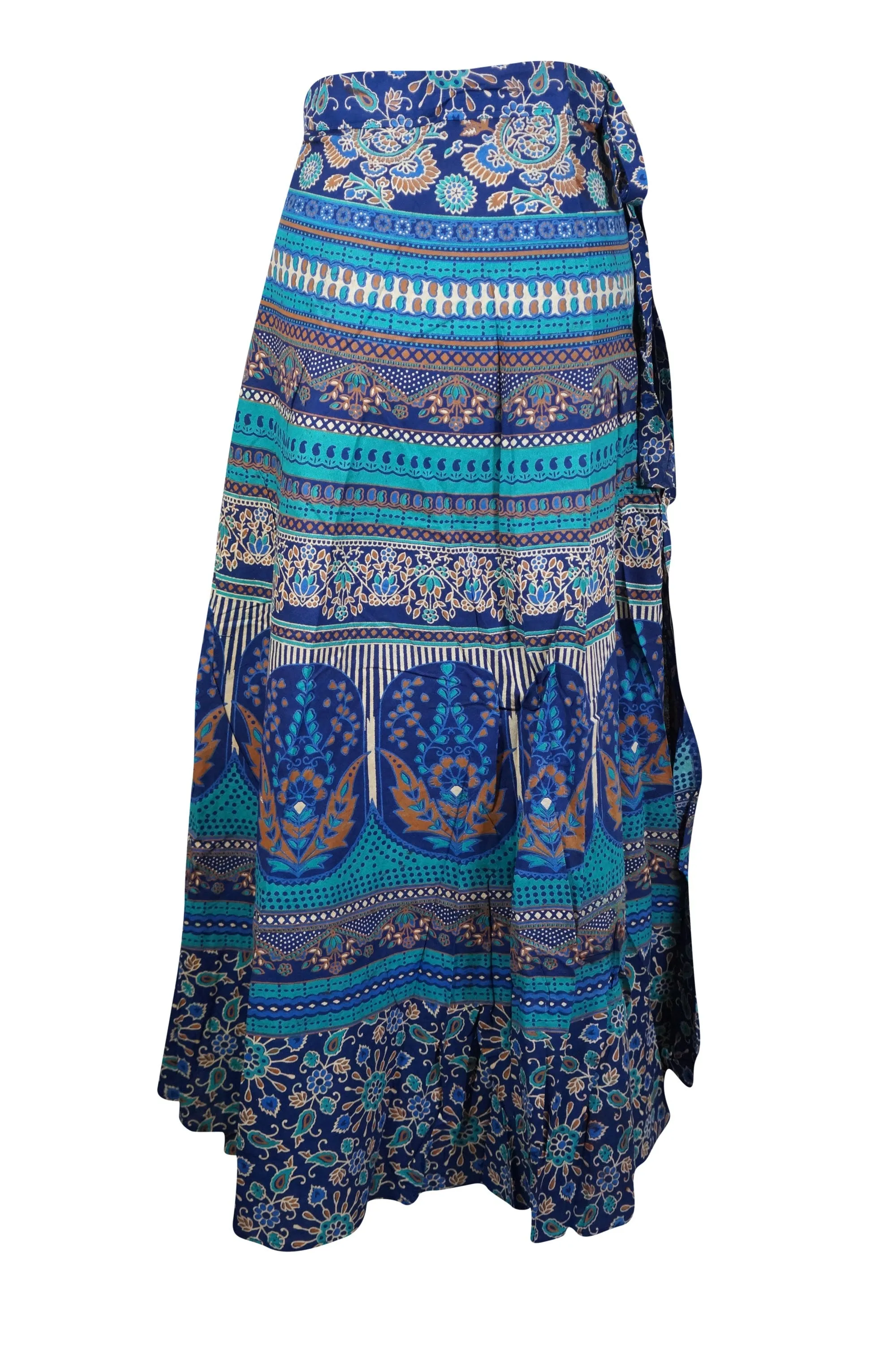 Printed Indian wrap Skirts, Jaipuri Wrap around Blue Peacock Maxi Cotton Travel Skirt Onesize
