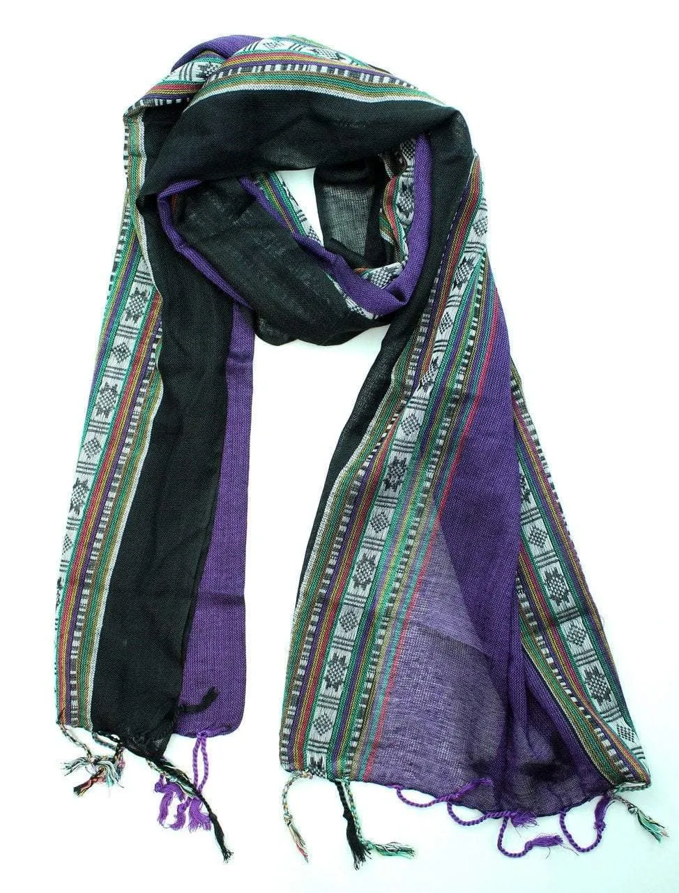 Purple and Black Woven Striped Scarf