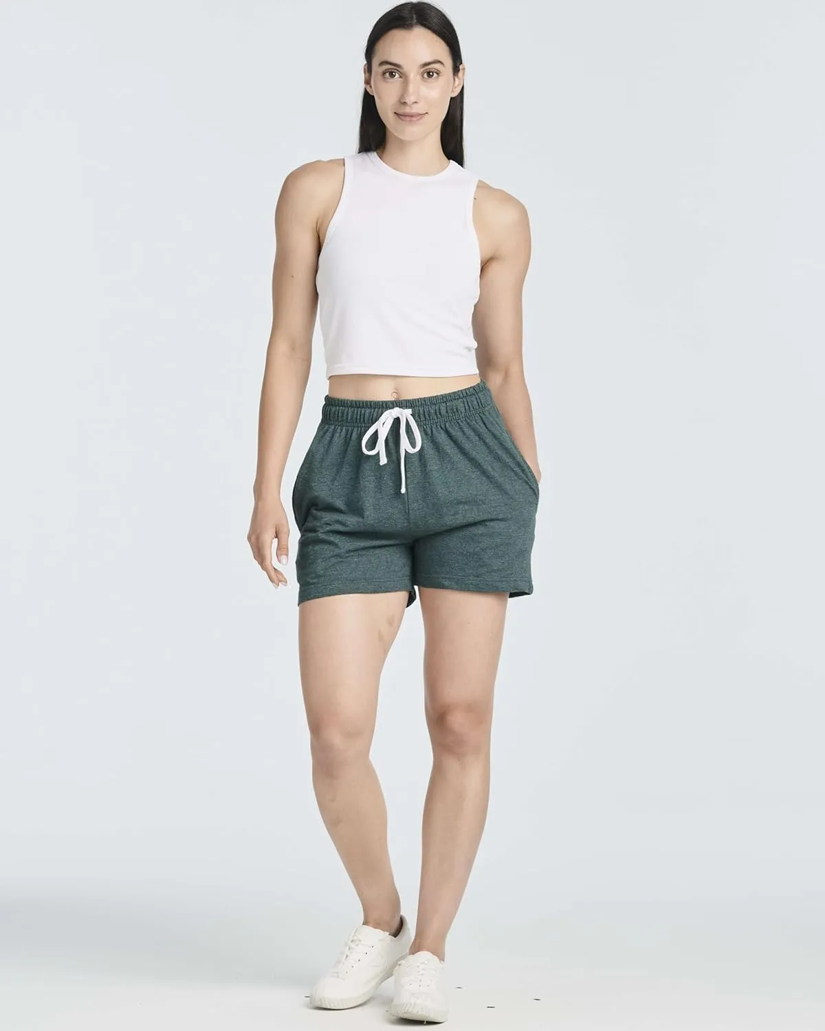 Real Essentials 3 Pack: Womens Cotton French Terry Shorts Pockets - Casual Athletic Lounge (Available in Plus)