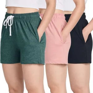 Real Essentials 3 Pack: Womens Cotton French Terry Shorts Pockets - Casual Athletic Lounge (Available in Plus)
