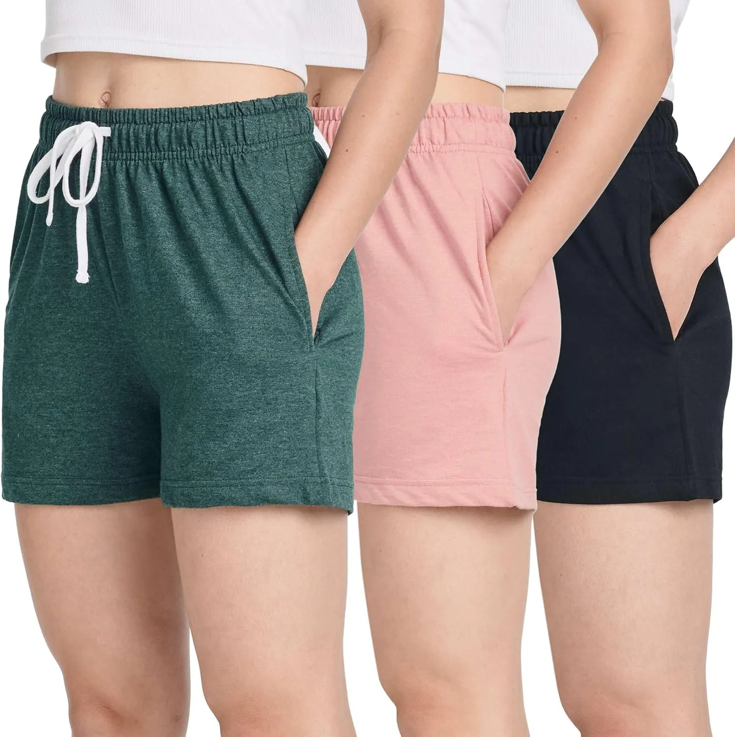 Real Essentials 3 Pack: Womens Cotton French Terry Shorts Pockets - Casual Athletic Lounge (Available in Plus)
