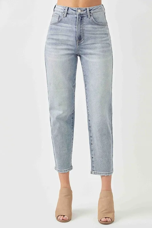 RISEN Jeans- High Rise mom fit light wash jeans RDP5075