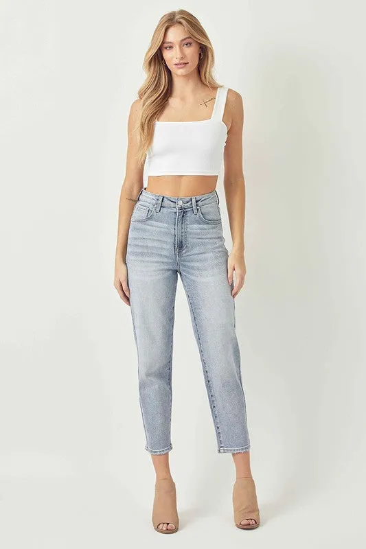 RISEN Jeans- High Rise mom fit light wash jeans RDP5075