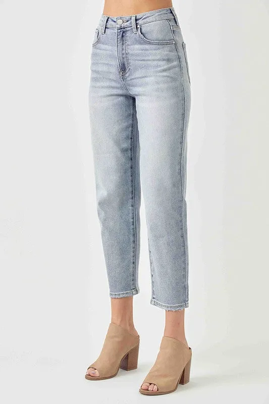 RISEN Jeans- High Rise mom fit light wash jeans RDP5075