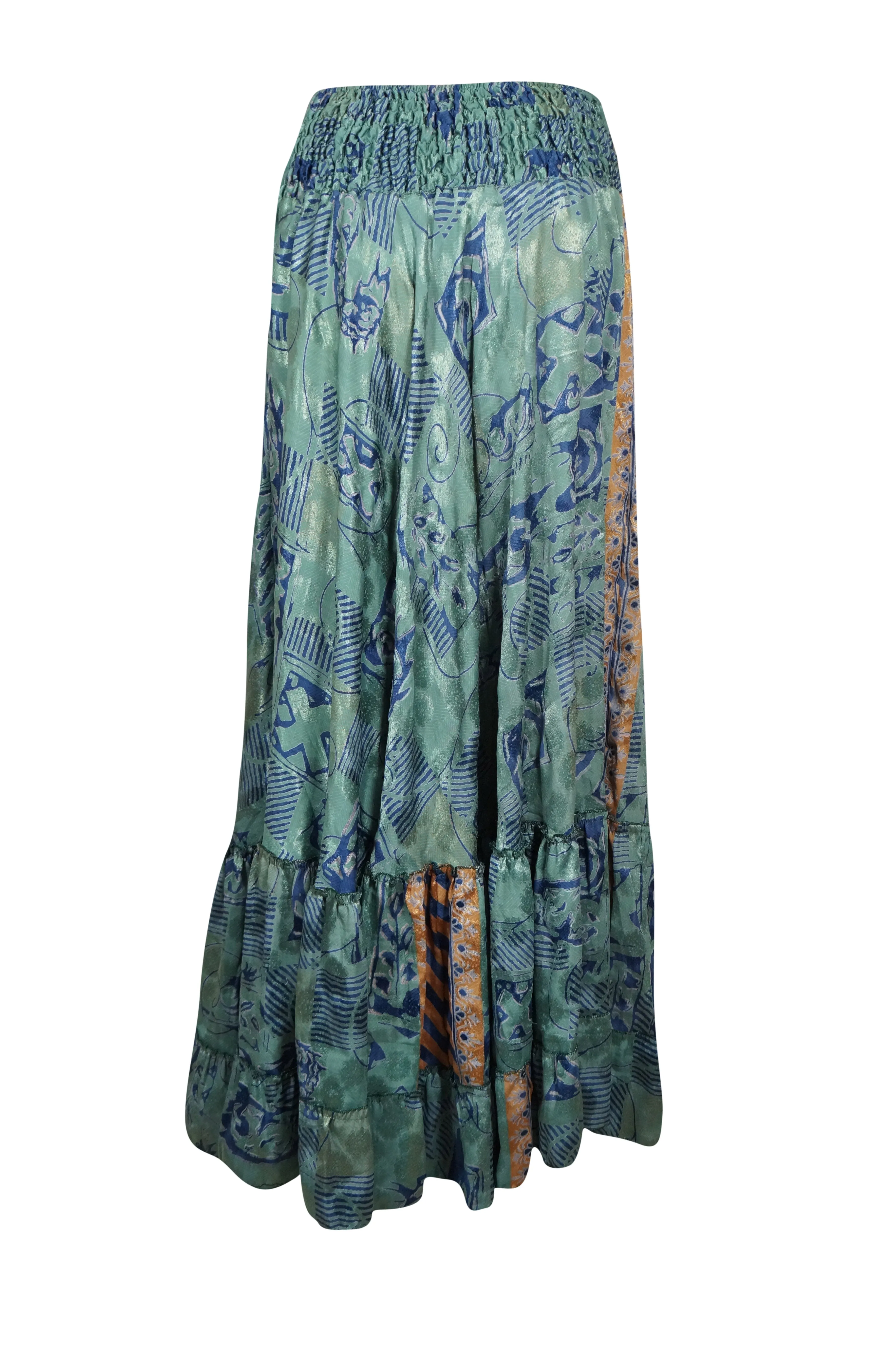 Skirts for Women Ocean Blue Floral Maxi Skirt Tiered Ruffle Boho Skirt ML