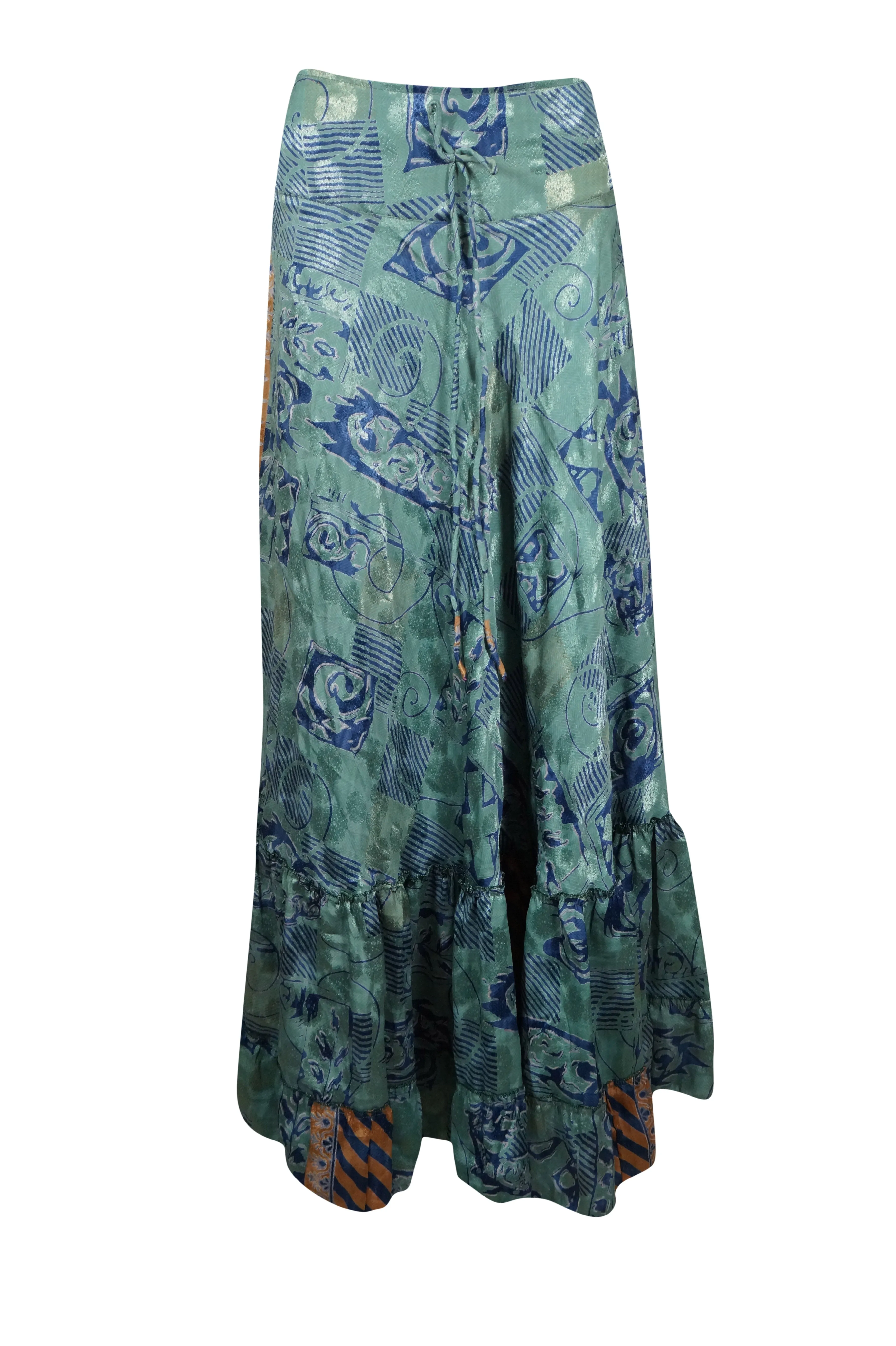 Skirts for Women Ocean Blue Floral Maxi Skirt Tiered Ruffle Boho Skirt ML