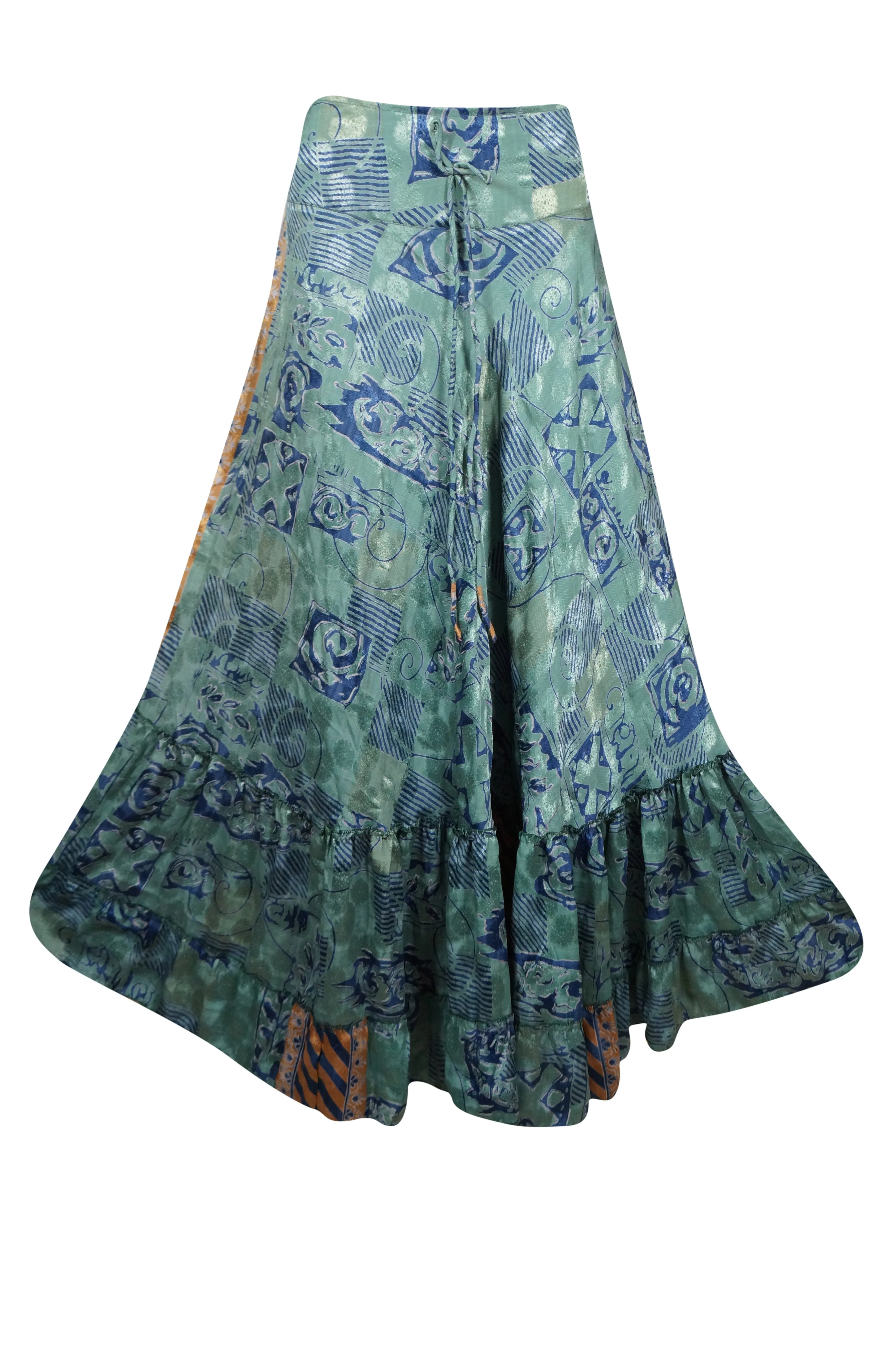 Skirts for Women Ocean Blue Floral Maxi Skirt Tiered Ruffle Boho Skirt ML