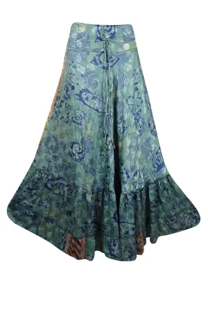 Skirts for Women Ocean Blue Floral Maxi Skirt Tiered Ruffle Boho Skirt ML