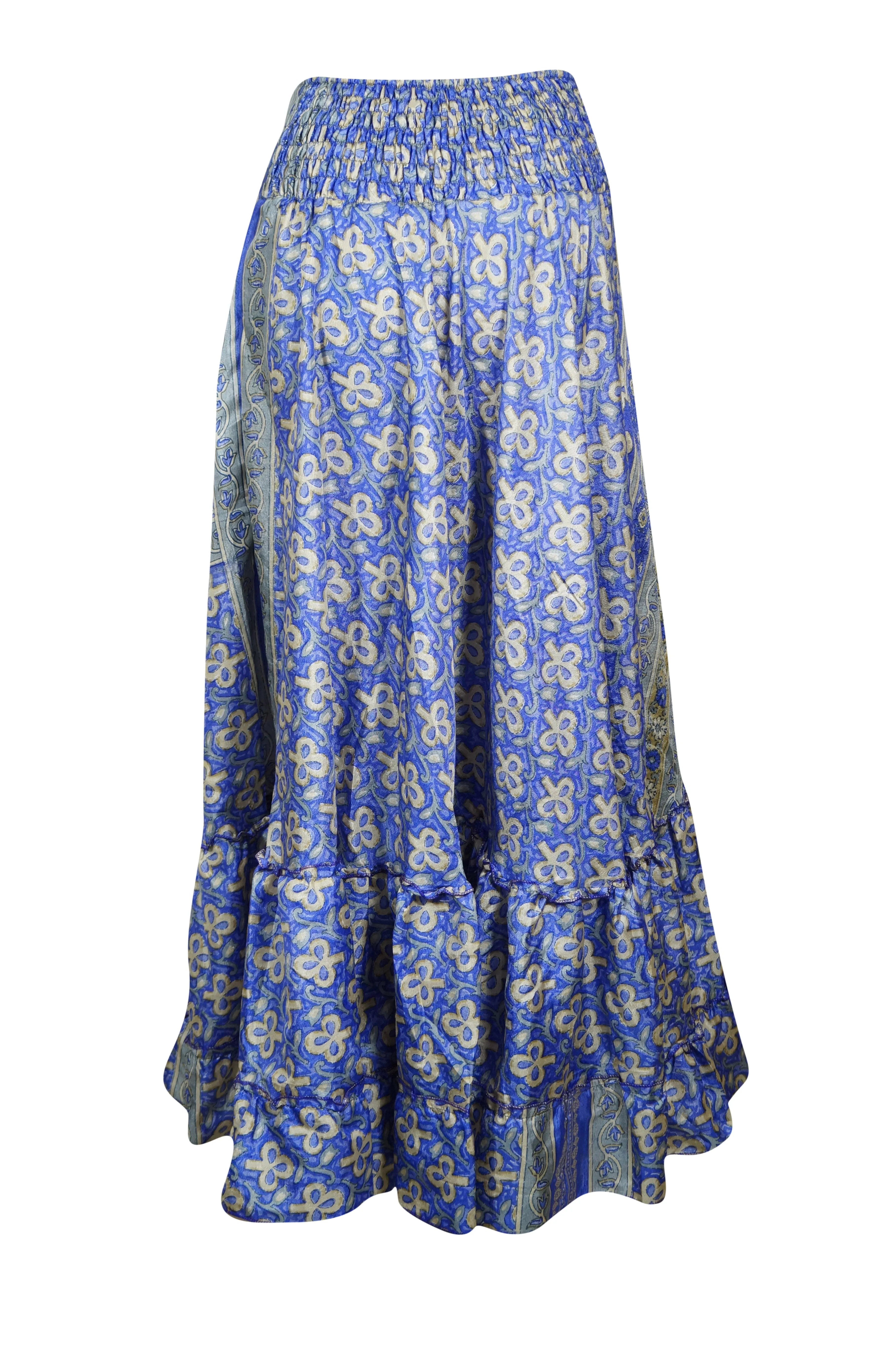 Skirts for Women Violet Blue Floral Maxi Skirt Tiered Ruffle Boho Skirt ML