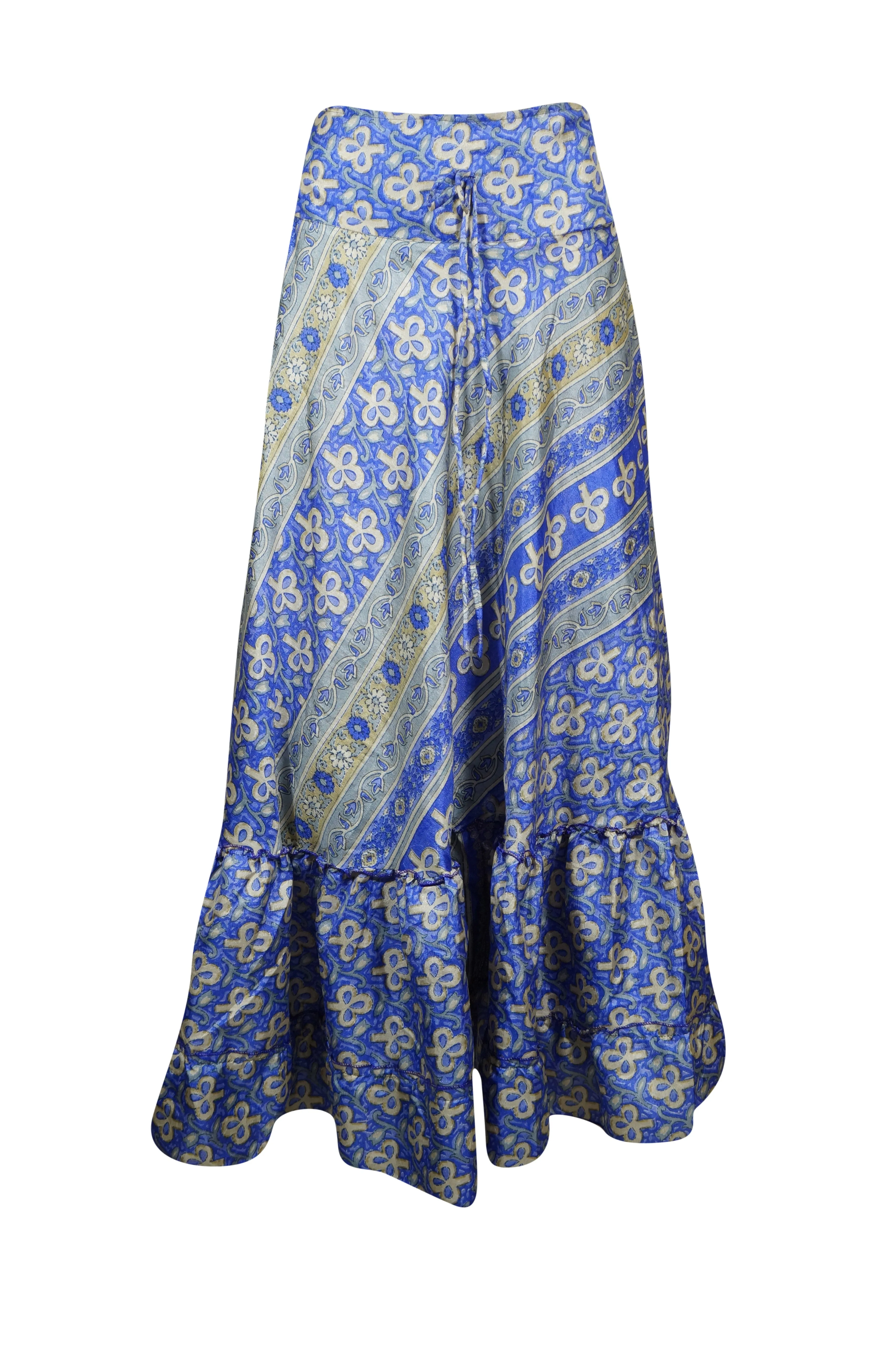 Skirts for Women Violet Blue Floral Maxi Skirt Tiered Ruffle Boho Skirt ML