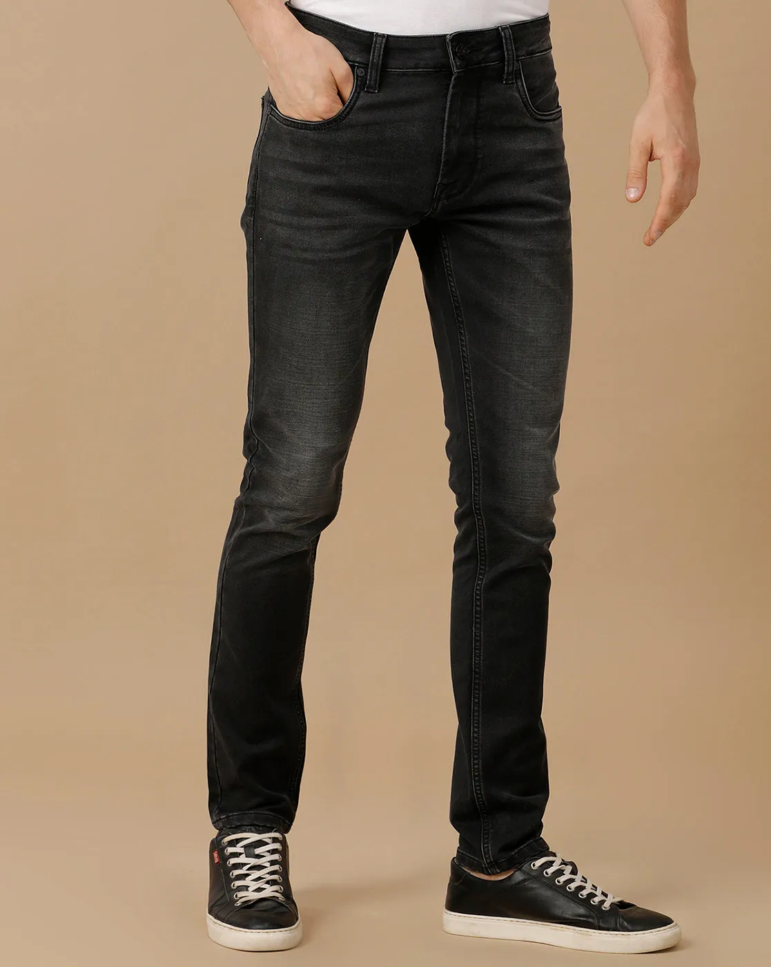 SLUB BLACK SKINNY FIT DENIM JEANS