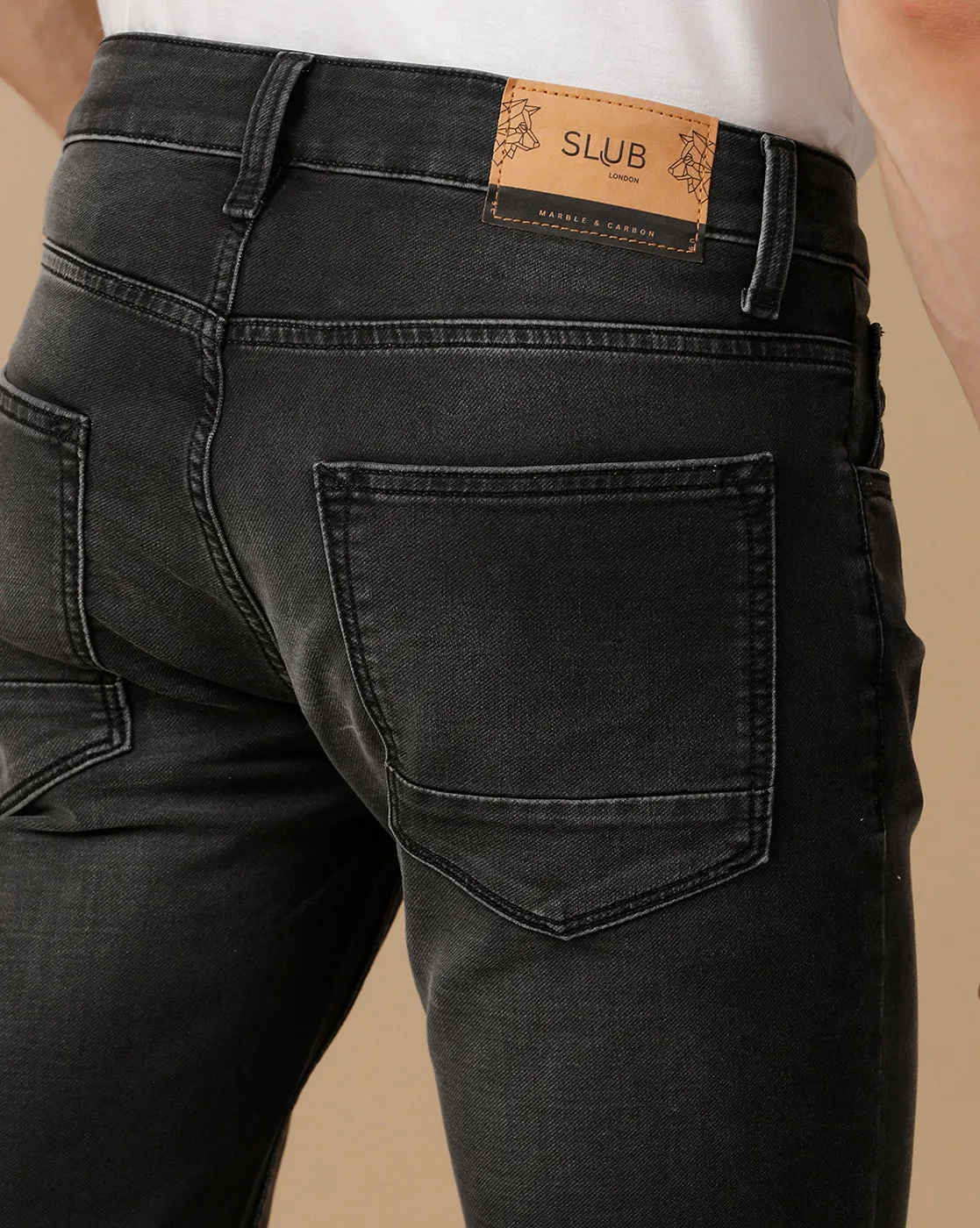 SLUB BLACK SKINNY FIT DENIM JEANS