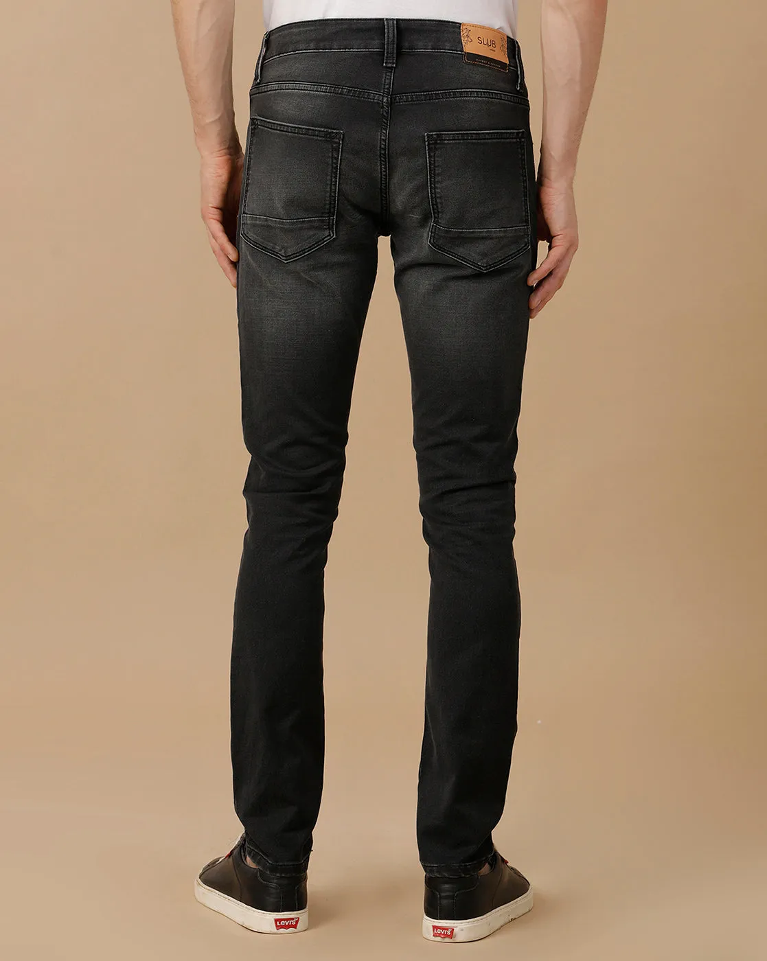 SLUB BLACK SKINNY FIT DENIM JEANS