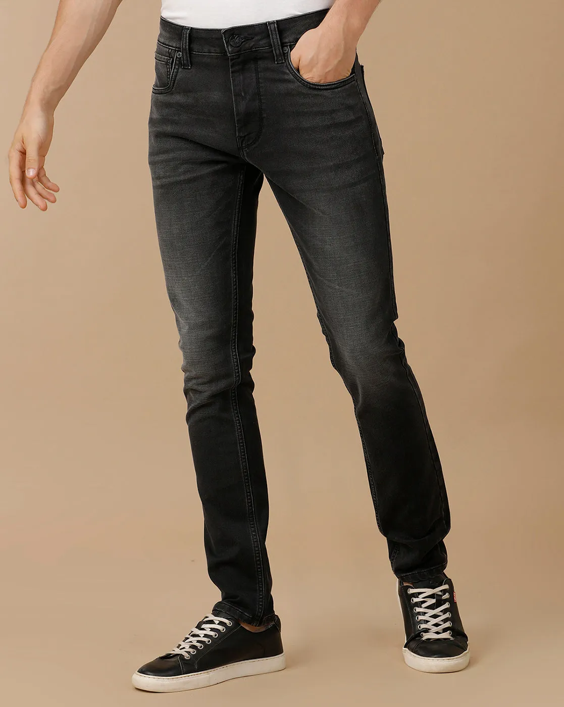 SLUB BLACK SKINNY FIT DENIM JEANS