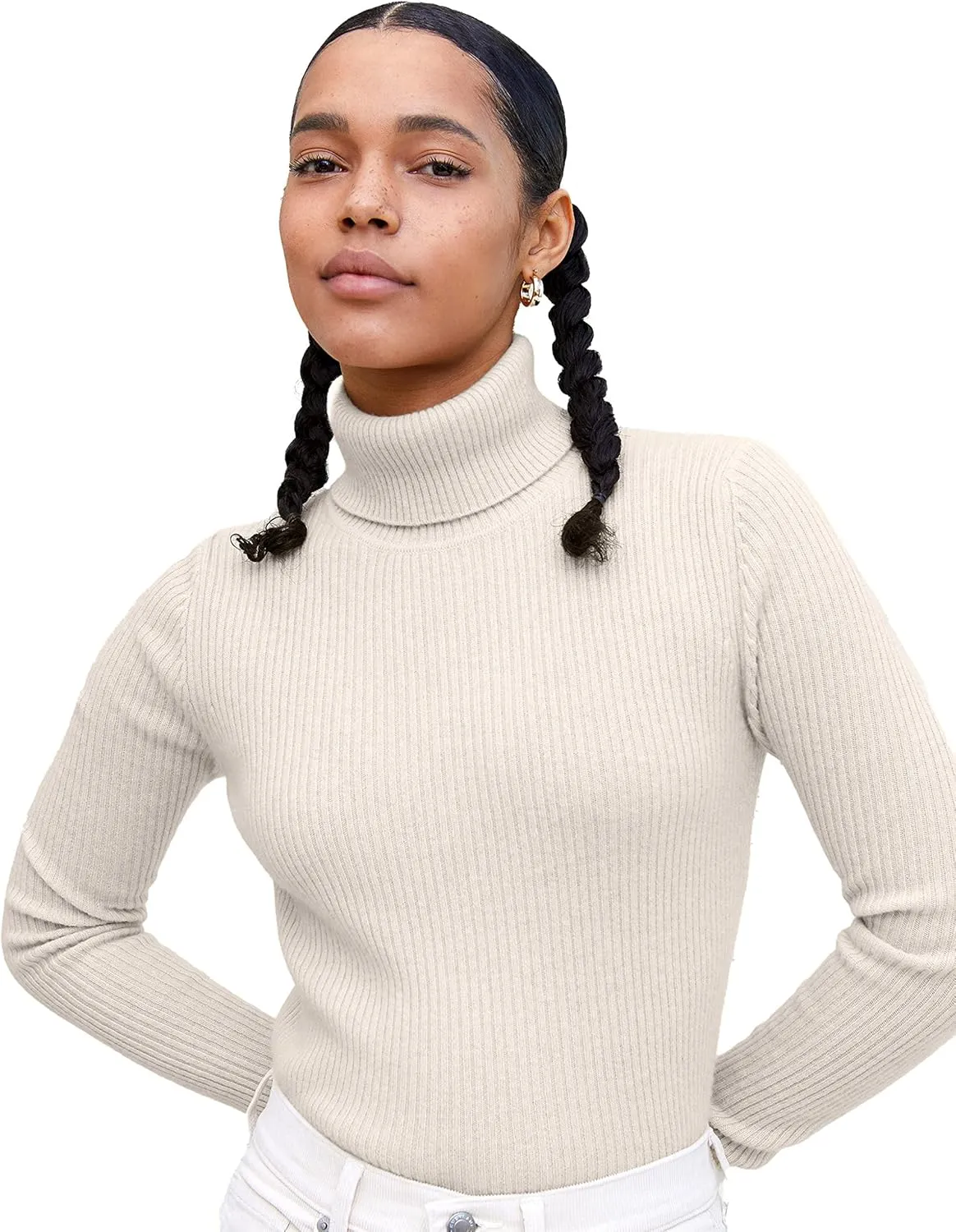 State Cashmere Womens Ribbed Turtleneck Sweater 100% Pure Cashmere Classic Long Sleeve Pullover