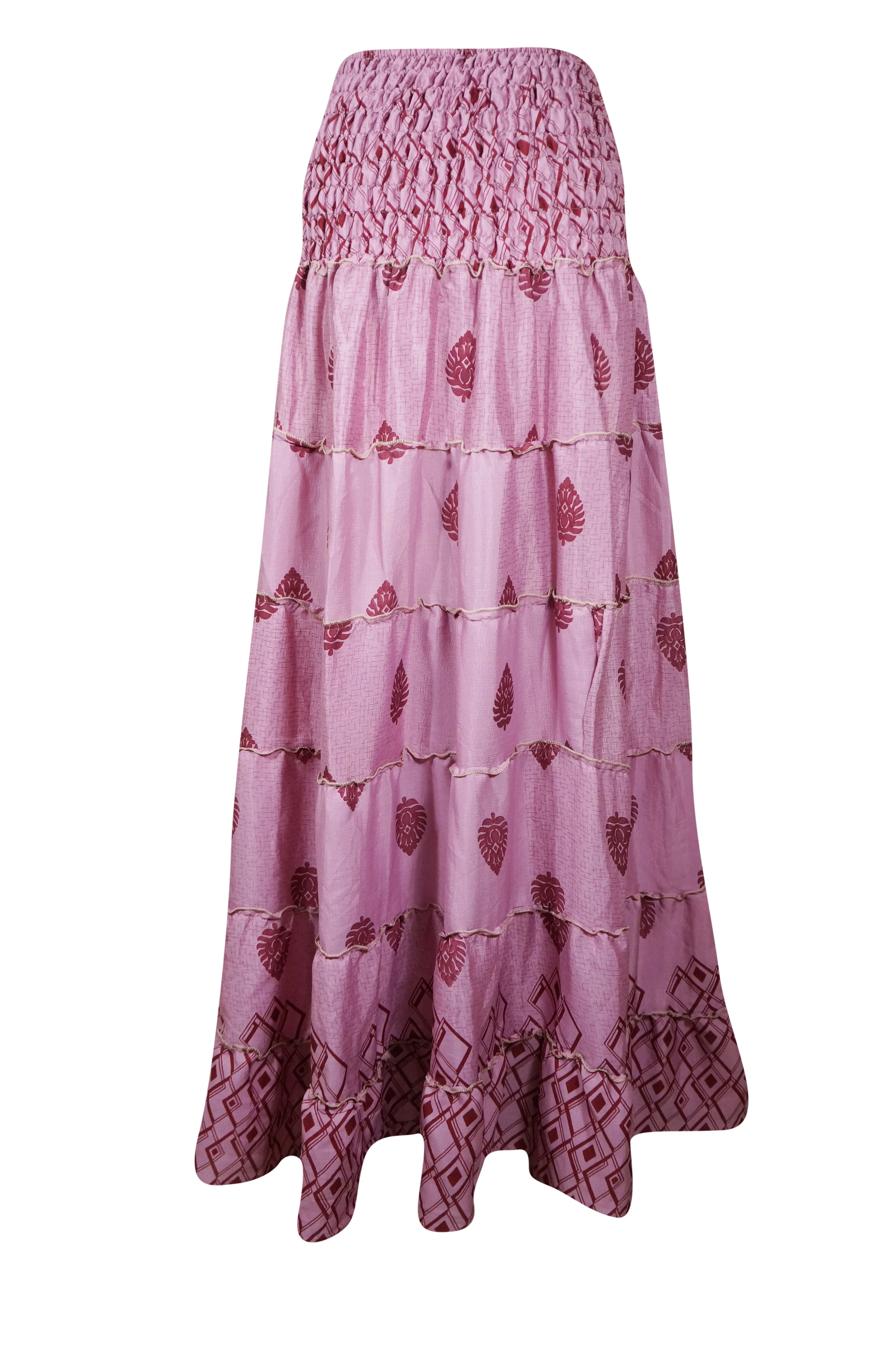 Summer Flamingo Pink Floral Beach Maxi Skirt Patchwork Boho Skirt Dress S/M