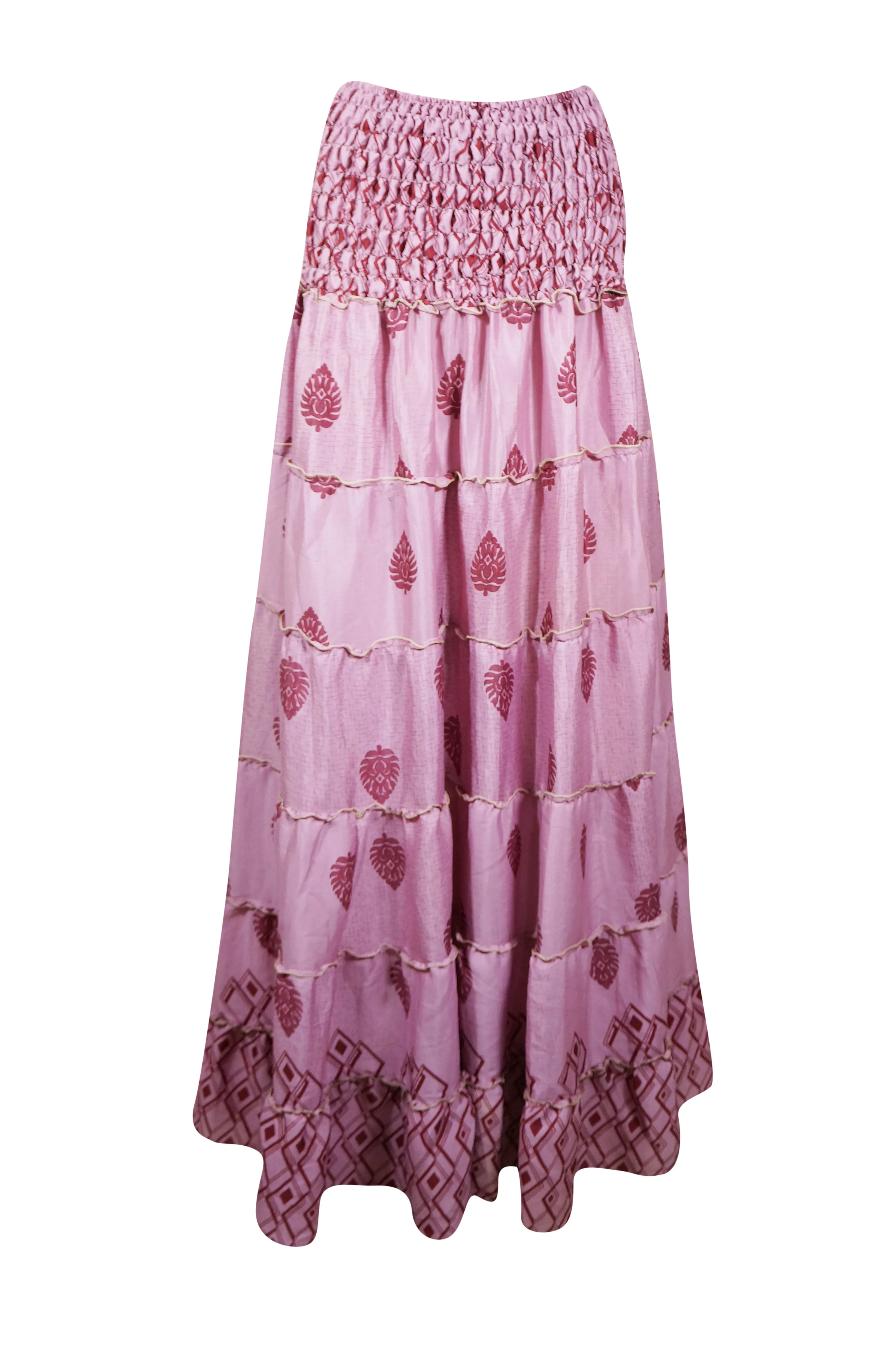 Summer Flamingo Pink Floral Beach Maxi Skirt Patchwork Boho Skirt Dress S/M