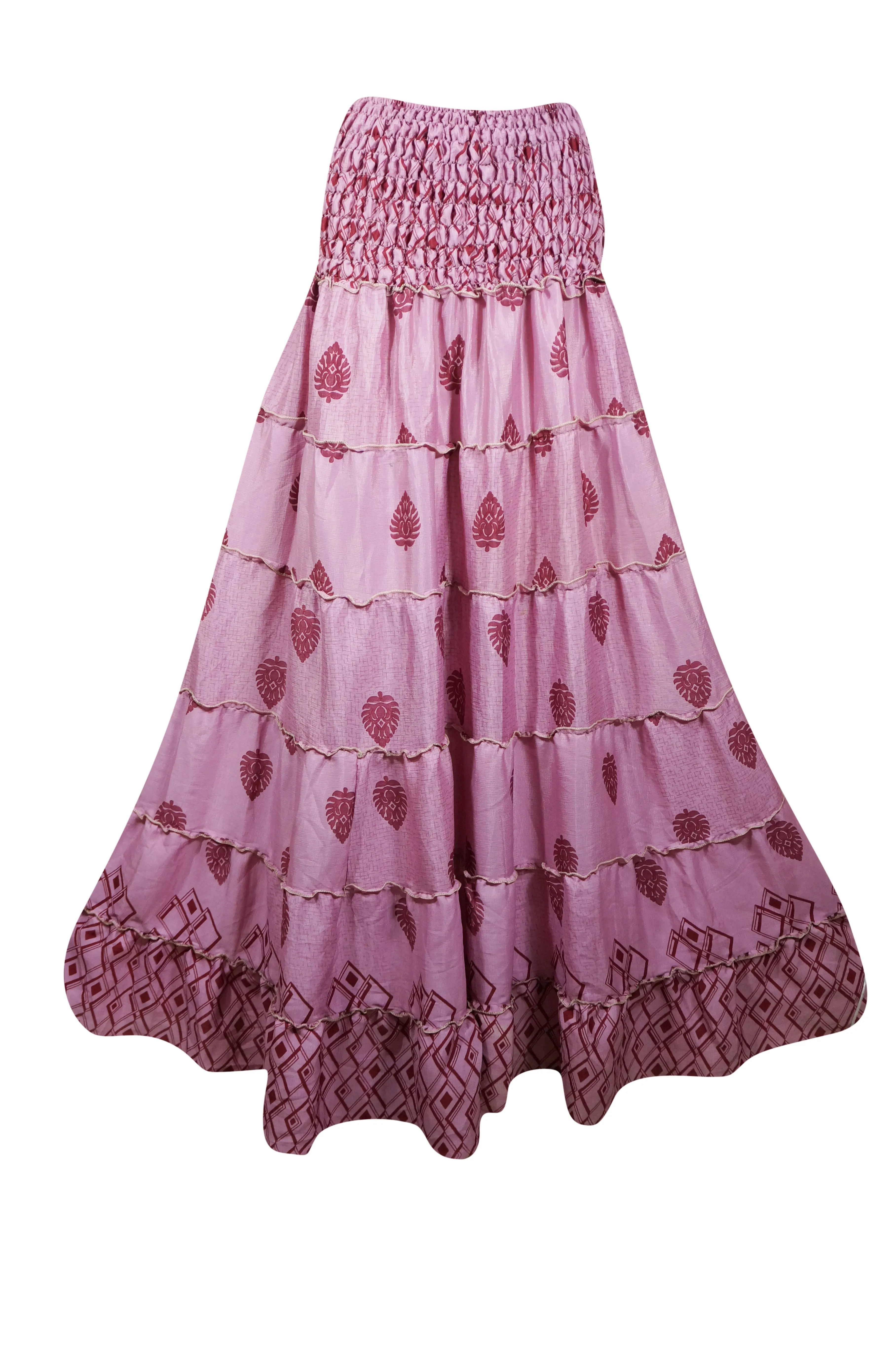 Summer Flamingo Pink Floral Beach Maxi Skirt Patchwork Boho Skirt Dress S/M