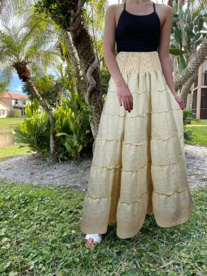 Summer Off White Floral Beach Maxi Skirt Patchwork Boho Skirt Dress S/M