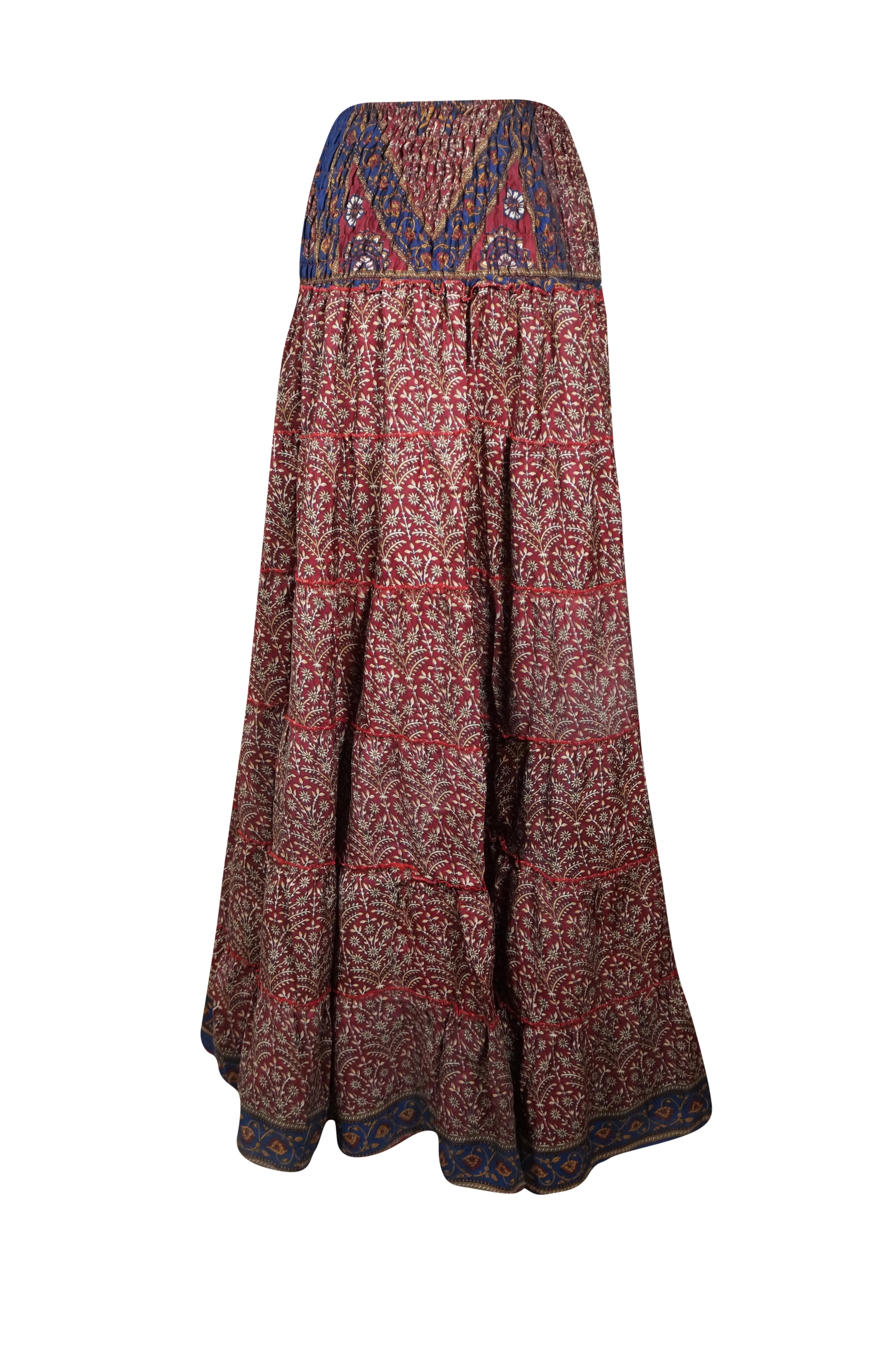 Summer Red Floral Beach Maxi Skirt Patchwork Boho Skirt Dress S/M