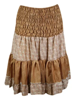 Summer Ruched Skirt Beige Beach Recycle Silk Skirts S/M
