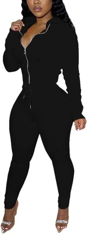 TOPSRANI Women Two Piece Outfits Bodycon Tracksuit Sweatsuits Hoodie Solid Jogger Workout Lounge Zipper Long Sleeve Pant Sets