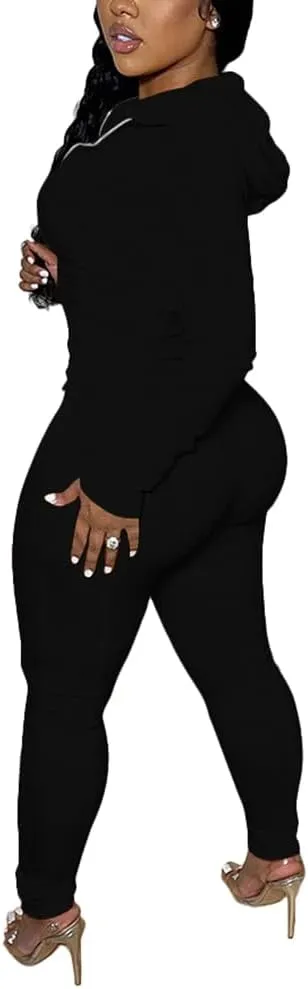 TOPSRANI Women Two Piece Outfits Bodycon Tracksuit Sweatsuits Hoodie Solid Jogger Workout Lounge Zipper Long Sleeve Pant Sets