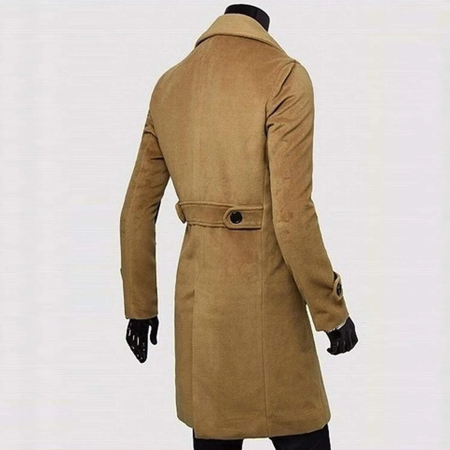 Trench Coats Men Winter,Wool Blend Slim Fit Lapel Double Breasted Pea Coat Classic Business Full Length Windbreaker