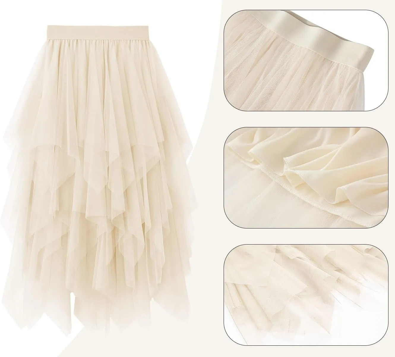 Tulle Skirts for Women Midi Long Tutu Skirt A-Line Mesh Layered Fairy Trendy High Elastic Waist Halloween Skirts