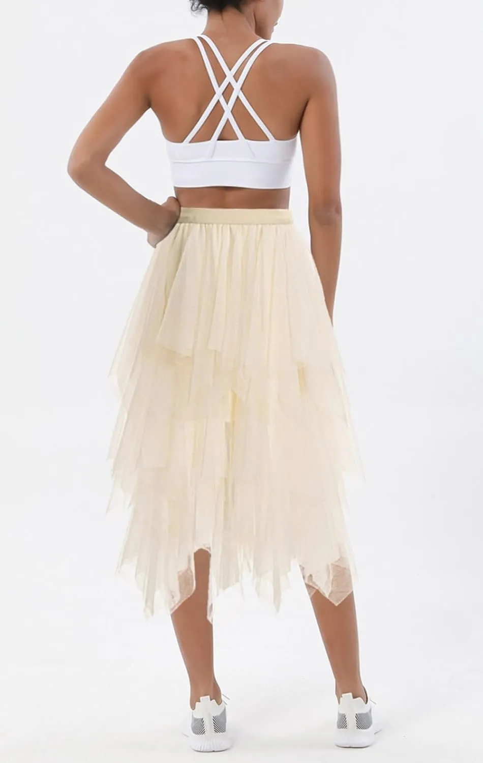 Tulle Skirts for Women Midi Long Tutu Skirt A-Line Mesh Layered Fairy Trendy High Elastic Waist Halloween Skirts