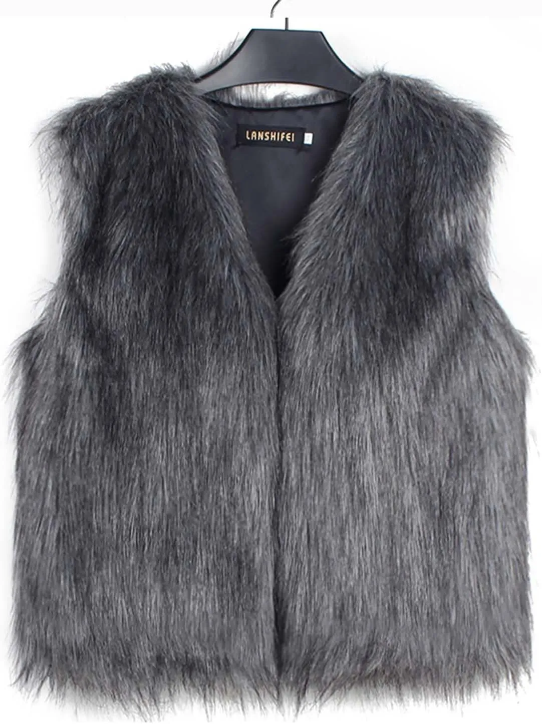 Uillui Womens Open Front Fluffy Short Faux Fur Vest Waistcoat Sleeveless Cropped Faux Fur Jacket Fuzzy Fluffy Short Cardigan