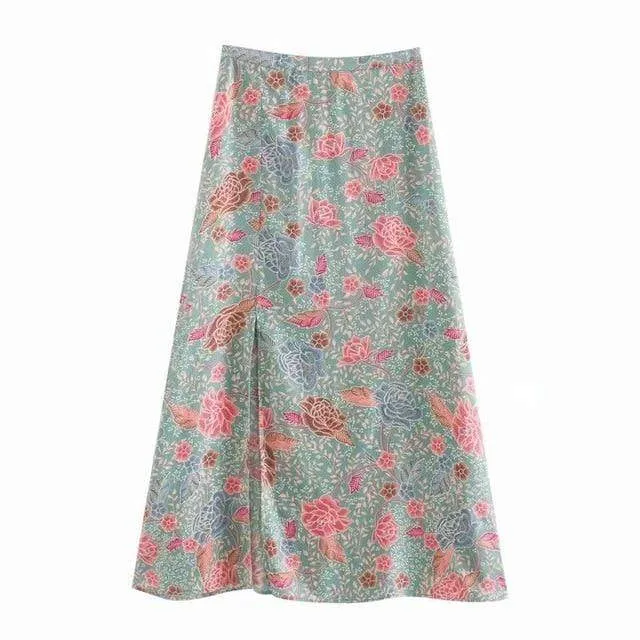Vintage Floral Printed Split Maxi Skirts