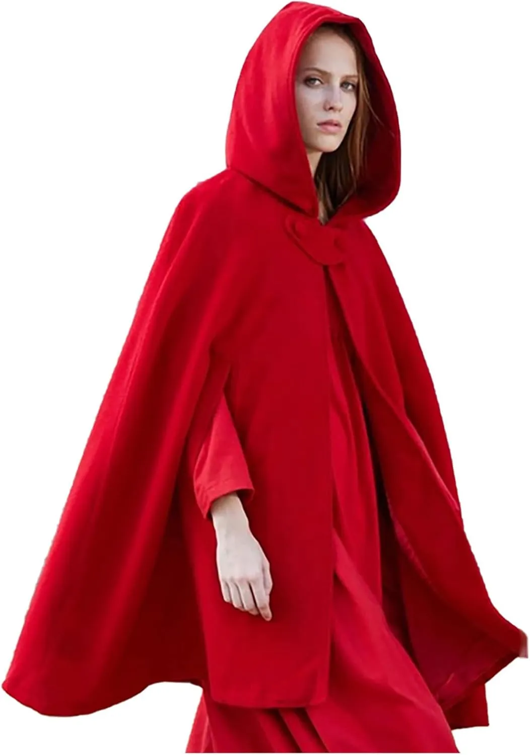 Winter Thick Cloak with Hood Women Wool Blend Cape Coat Poncho Batwing Cardigans Plus Size Coat Solid Classic Jackets