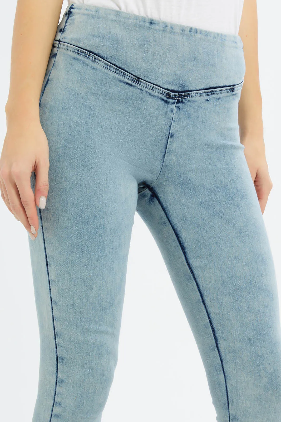 Women Blue Pleated Jegging