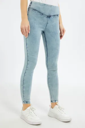 Women Blue Pleated Jegging