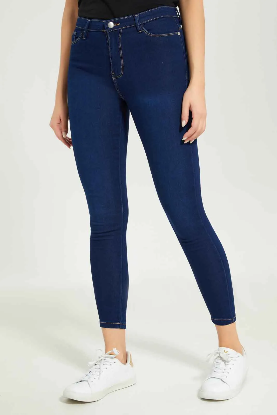 Women Blue Skinny Mid Waist Jeans