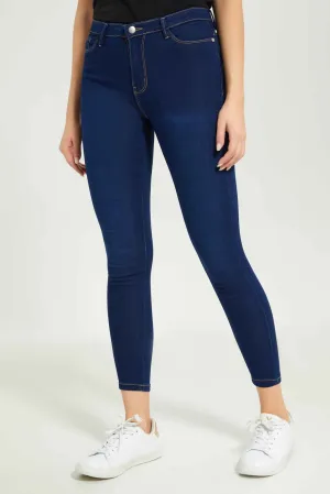Women Blue Skinny Mid Waist Jeans