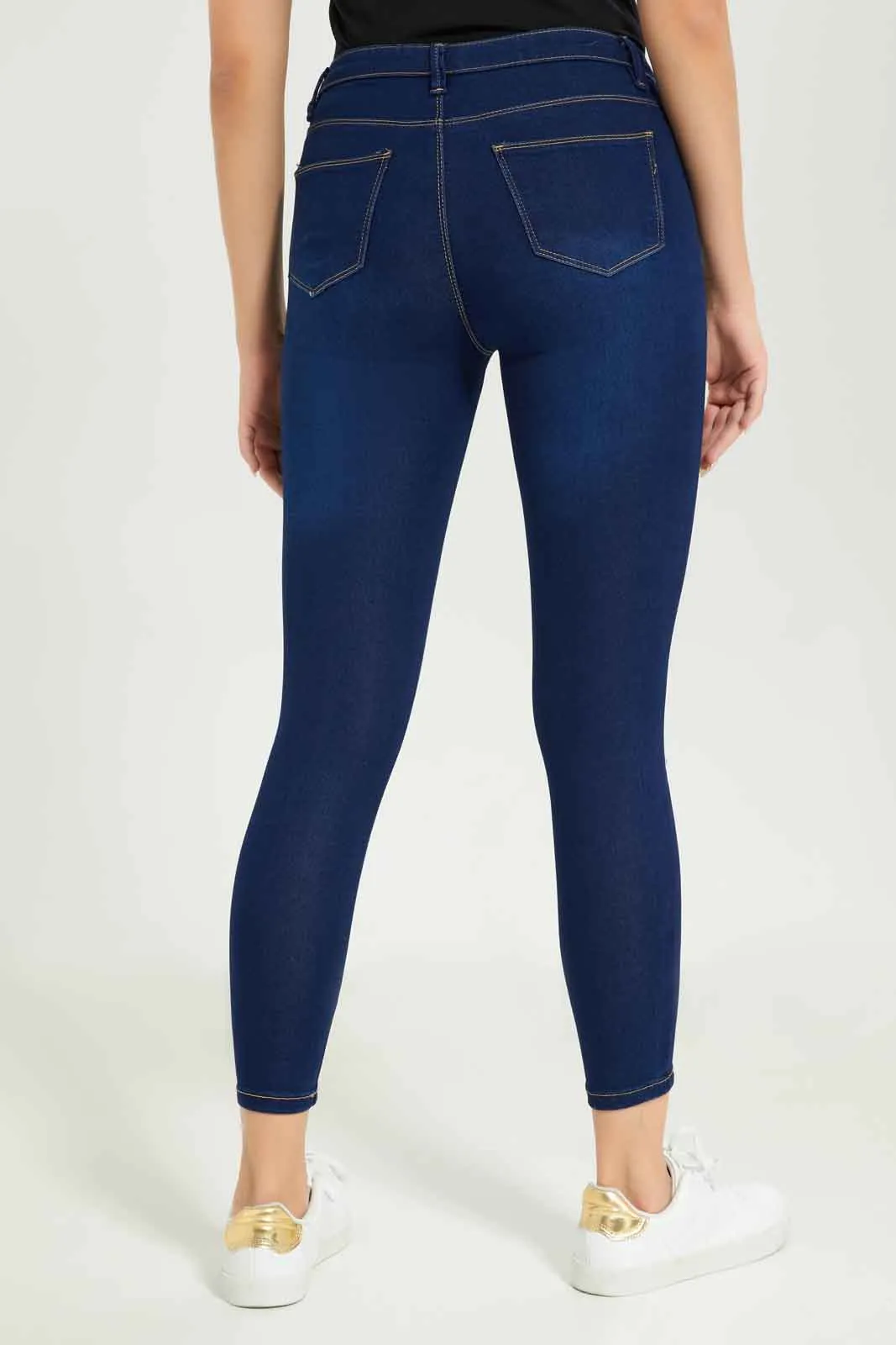 Women Blue Skinny Mid Waist Jeans