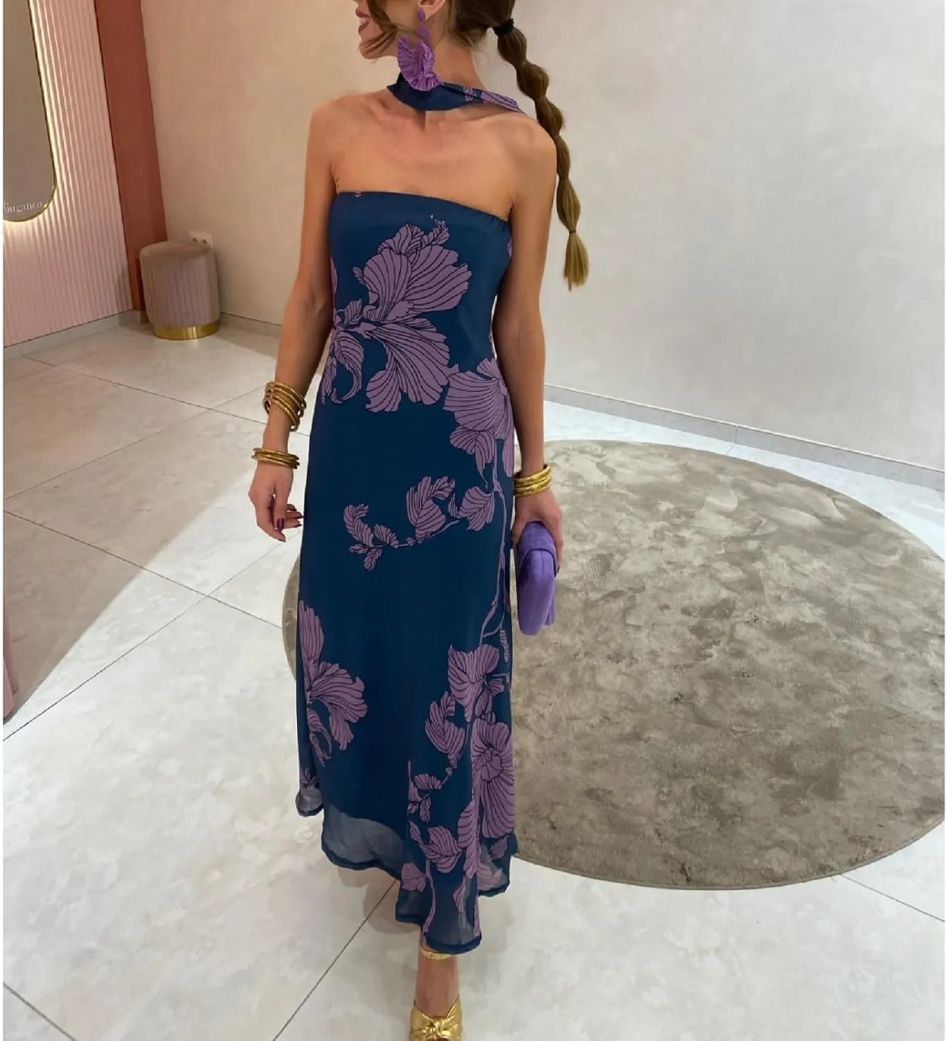 Women Floral Tube Maxi Dress with Scarf Sexy Strapless Backless Bodycon Long Dress Summer Mesh Cocktail Sundress