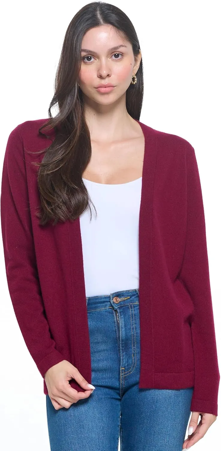 Women's 100% Cashmere Soft Long Sleeve Front Drape Open Cardigan