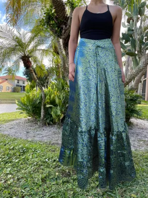 Women's Flowy Maxi Skirt Teal Blue Floral Skirt Stylish Boho Skirt S/M