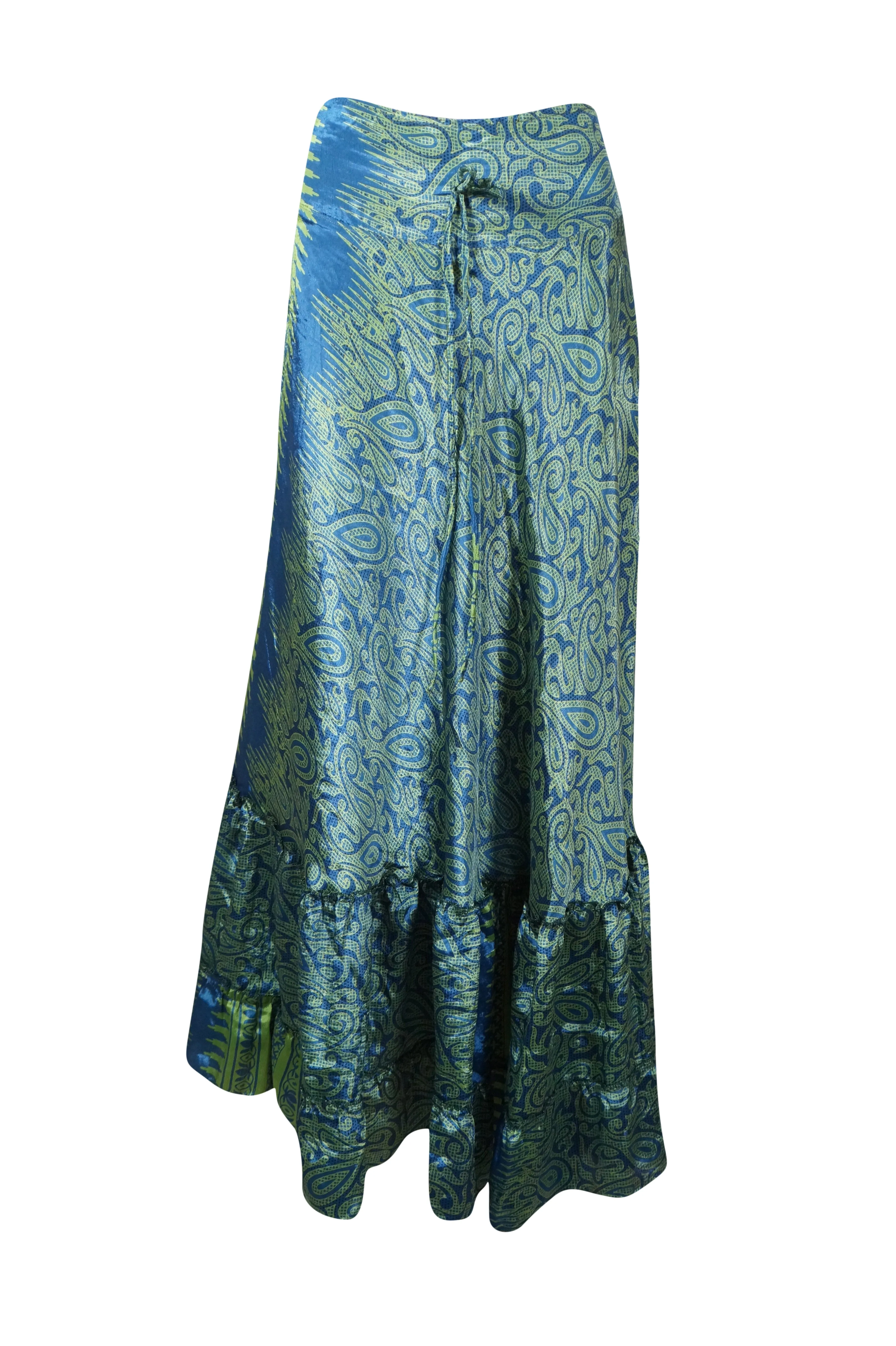 Women's Flowy Maxi Skirt Teal Blue Floral Skirt Stylish Boho Skirt S/M