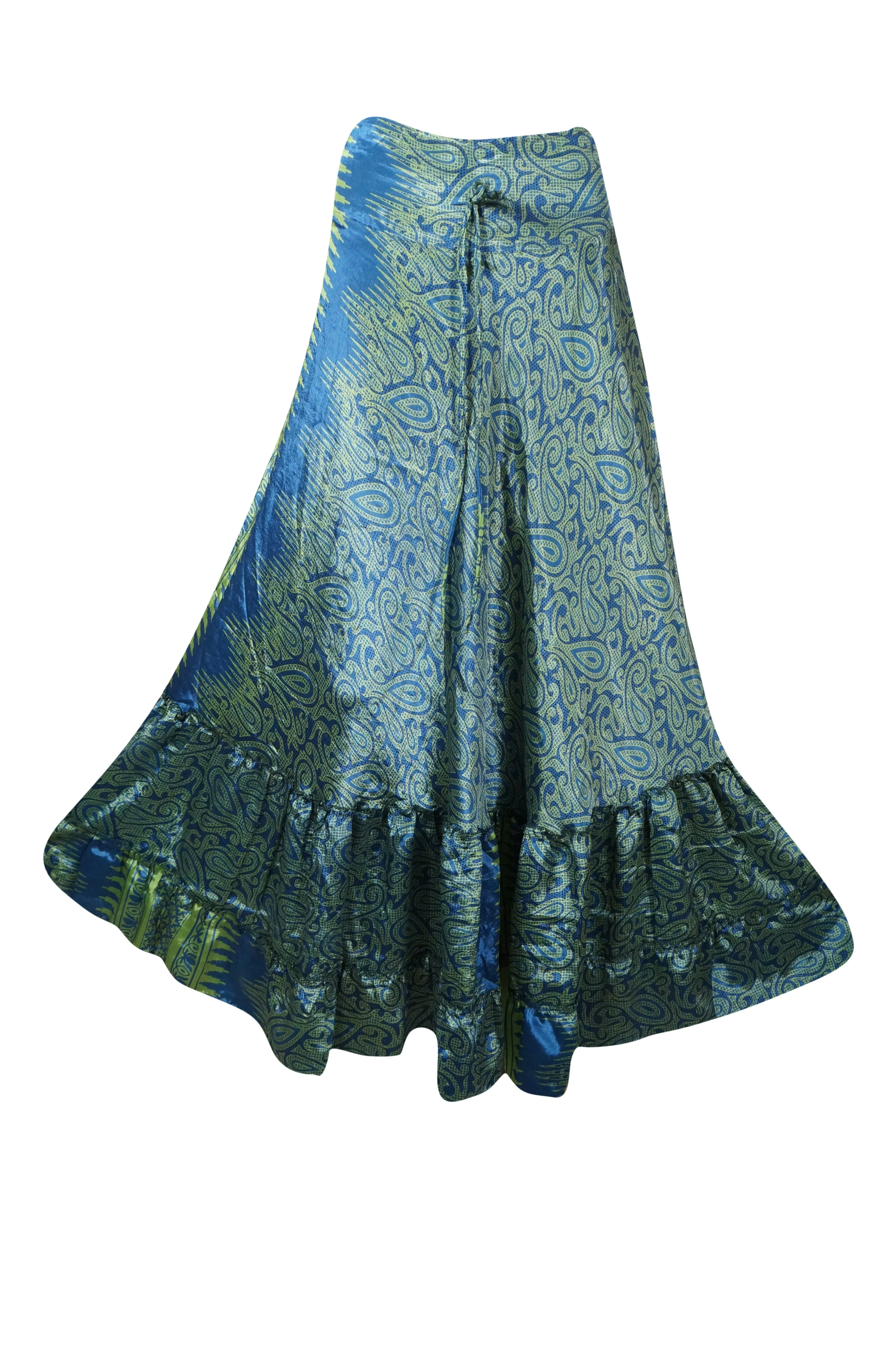 Women's Flowy Maxi Skirt Teal Blue Floral Skirt Stylish Boho Skirt S/M