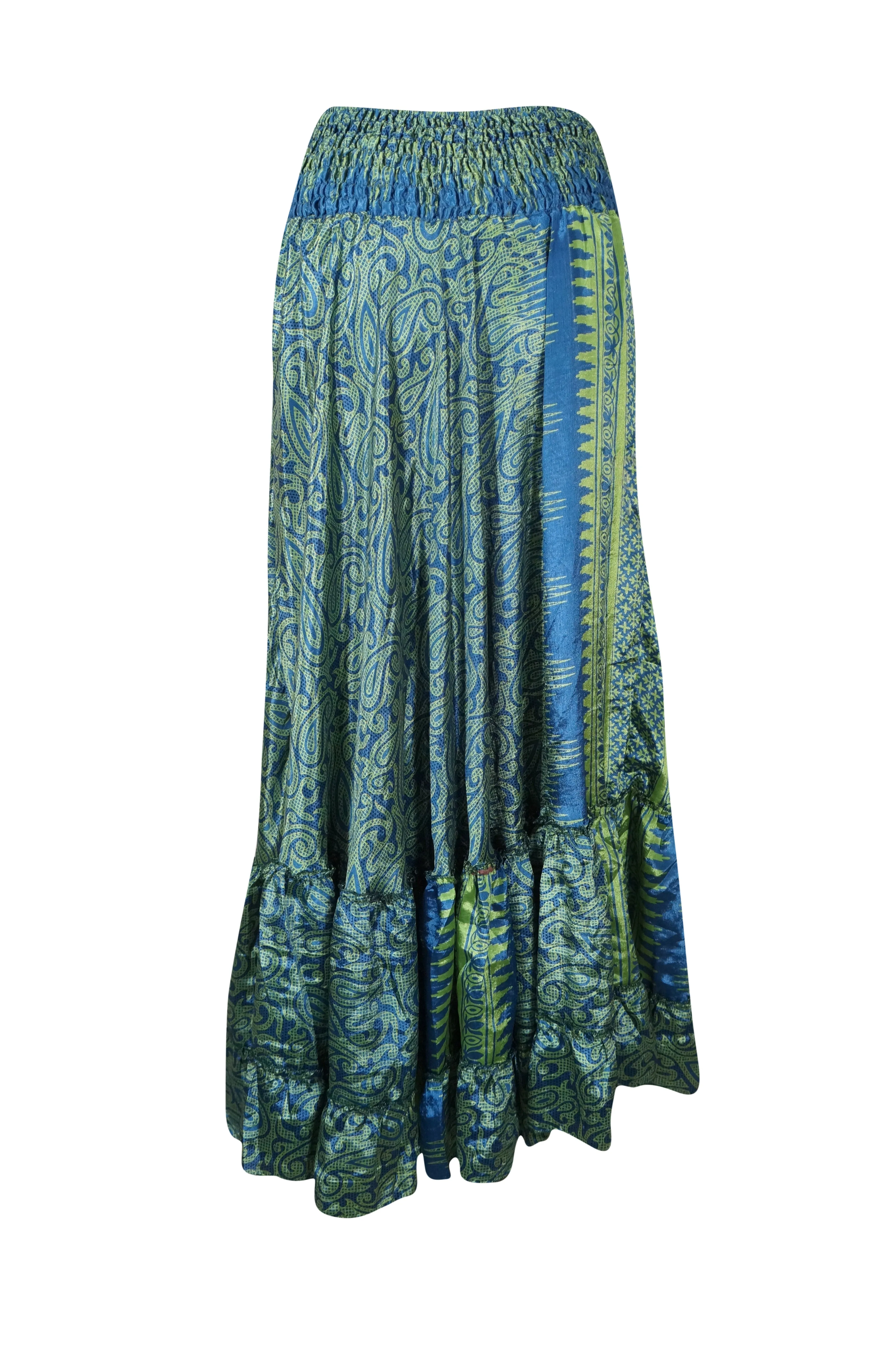Women's Flowy Maxi Skirt Teal Blue Floral Skirt Stylish Boho Skirt S/M