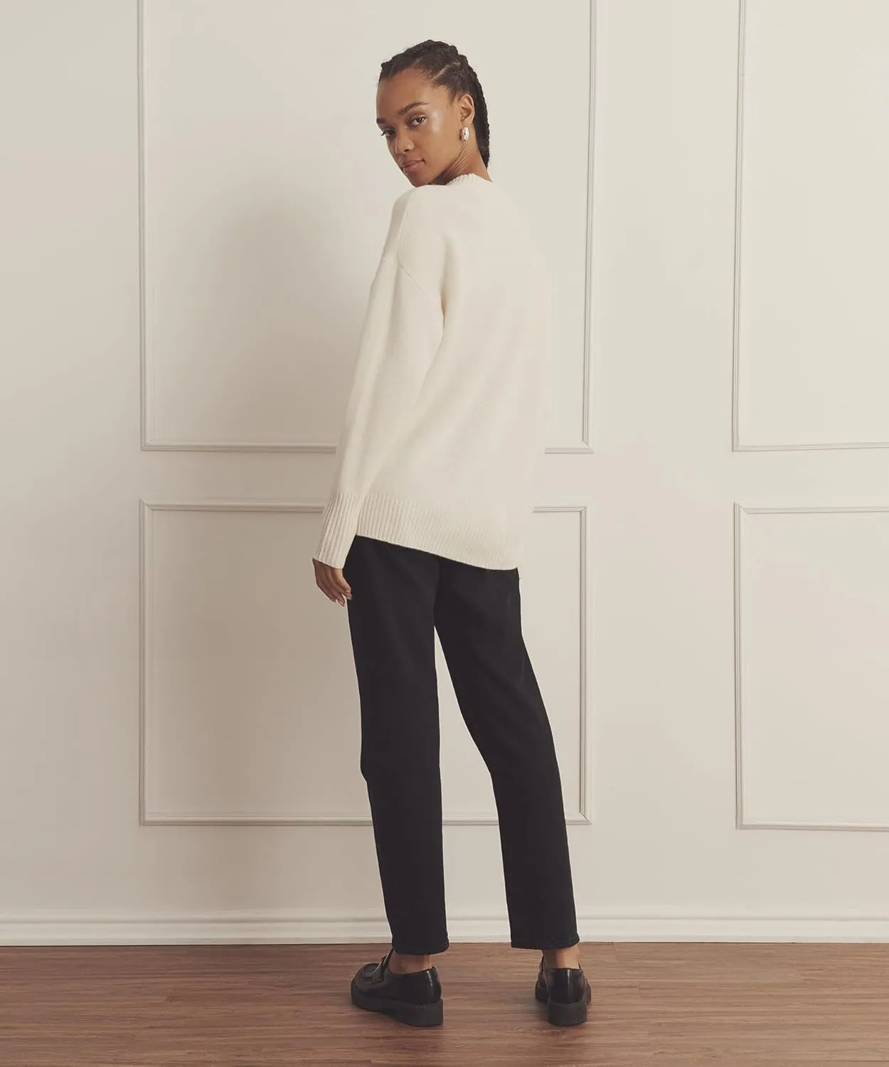 Womens Luxe Cashmere Oversized Crewneck Sweater