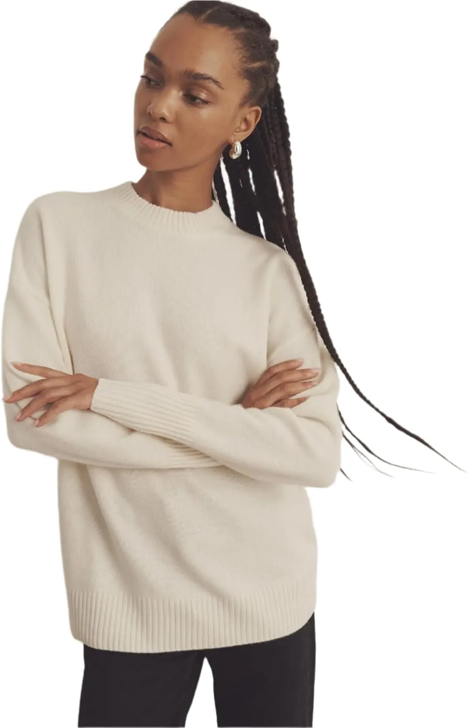 Womens Luxe Cashmere Oversized Crewneck Sweater